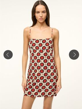 STAUD Remington mini slip dress in Red and Cream sunflower